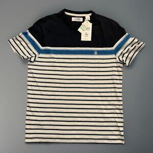 Penguin By Munsingwear Men's Short Sleeve Shirt Blue Stripes